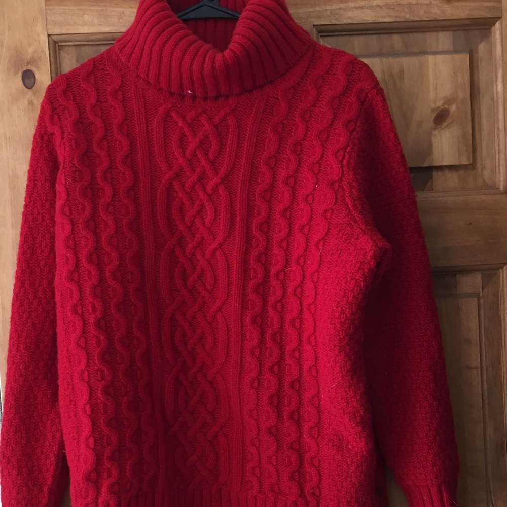 Red Eddie Bauer oversized cable knit sweater NWOT